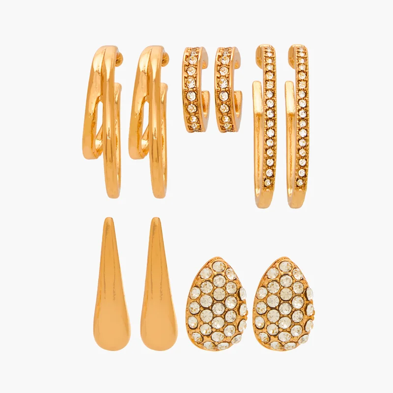 لايف ستايل Gold Earrings Set of 5 for Women